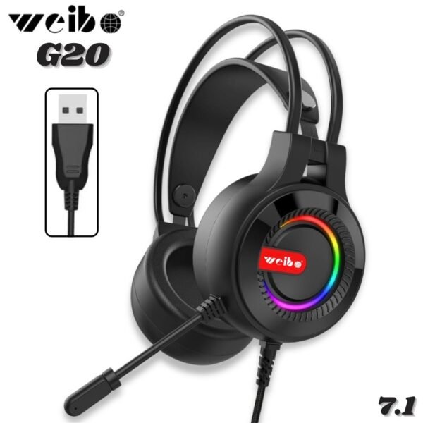 Diadema Alambrica Gamer Weibo G20 Iluminacion Rgb Audifonos Usb