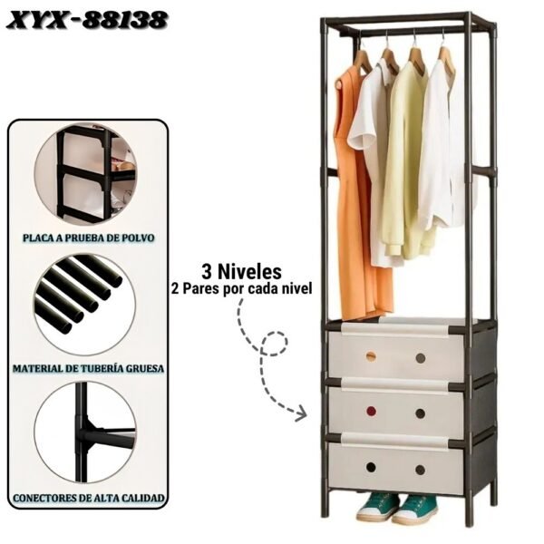 Closet Armario Multifuncional Zapatero Organizador De Zapatos 3 Niveles Con Perchero XYX-88138