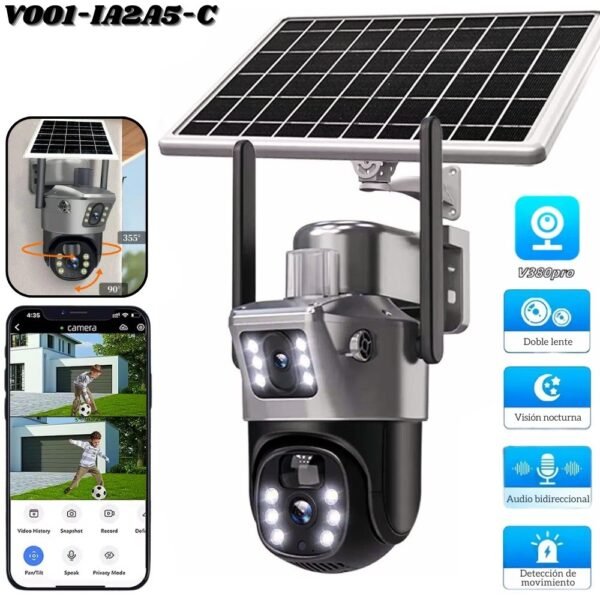 Camara De Seguridad Ip V380 Para Exteriores Doble Lente Con Panel Solar Vision Infrarrojo