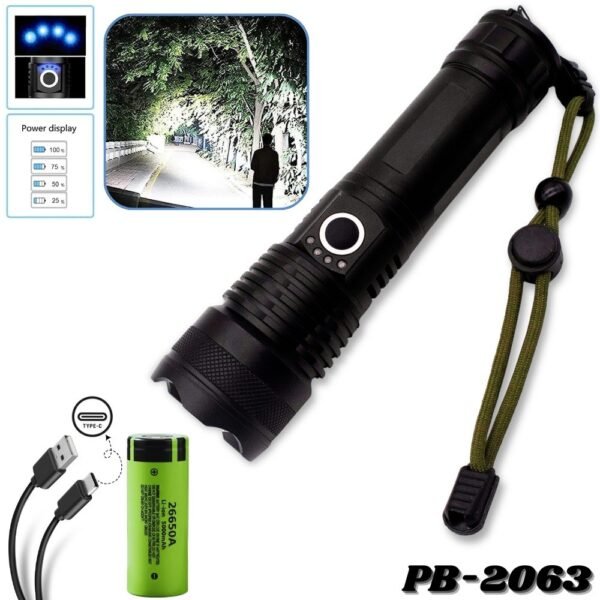 Linterna Tactica Led Recargable Usb Zoom Aluminio Caja Verde PB-2063