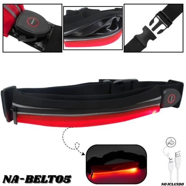 Riñonera Deportiva Canguro con Luz LED Roja Recargable NA-BELT05
