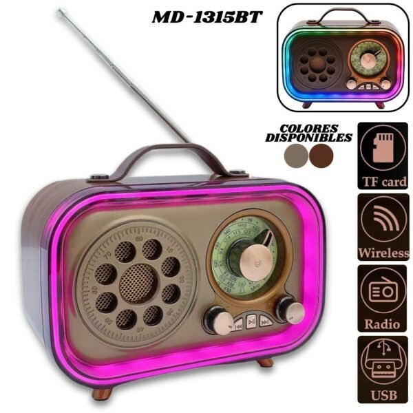Radio Parlante Retro Vintage Recargable Am Fm Sw Mp3 Bluetooth Md-1315bt