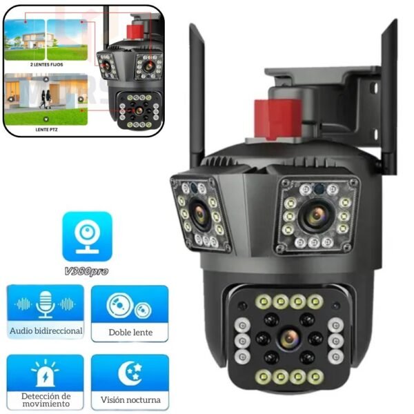 Camara De Seguridad Ip V380 Para Exteriores 3 Lentes Con Vision Infrarrojo