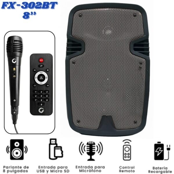 Cabina De Sonido Parlante Bocina Bluetooth Recargable Fx-302Bt 8 Pulgadas
