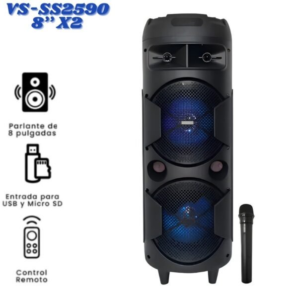 Cabina De Sonido Parlante Bocina Bluetooth Recargable VS-SS2590 8 Pulgadas X2