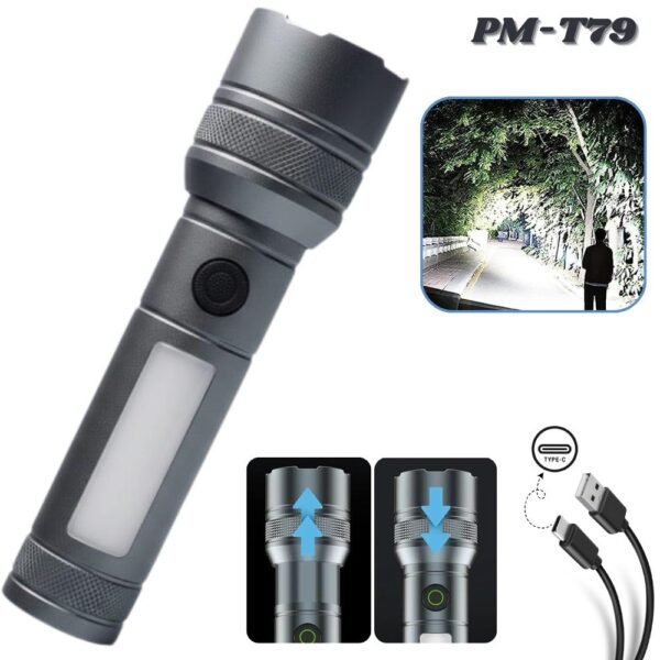 Linterna Tactica Led Recargable Usb Zoom Aluminio PM-T79