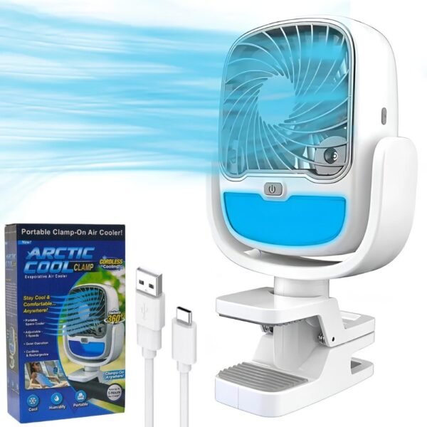 Ventilador De Mesa Gancho Clip Recargable Usb 3 Velocidades Funcion De Pulverizacion