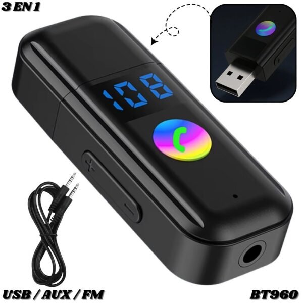 Adaptador Receptor De Audio Car Bluetooth 3 En 1 Bt960