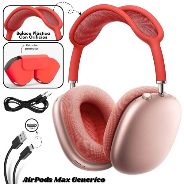 Audifono Diadema Bluetooth Inalambrica AirPods Max Generico Rojo