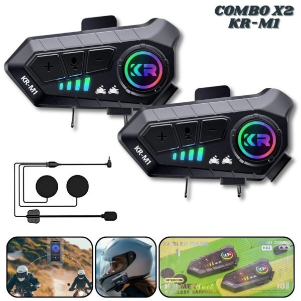 Combo X2 Intercomunicadores Para Casco Moto Bluetooth KR-M1 Recargables