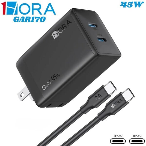 Cargador De Pared Doble Puerto Tipo C Carga Rapida 45w 1hora Gar170