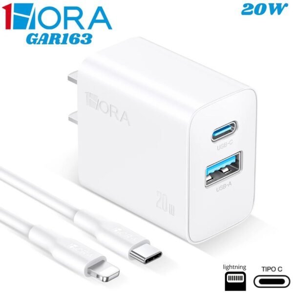 Cargador De Pared Doble Puerto Usb Y Tipo C Carga Rapida 20w 1hora Gar163