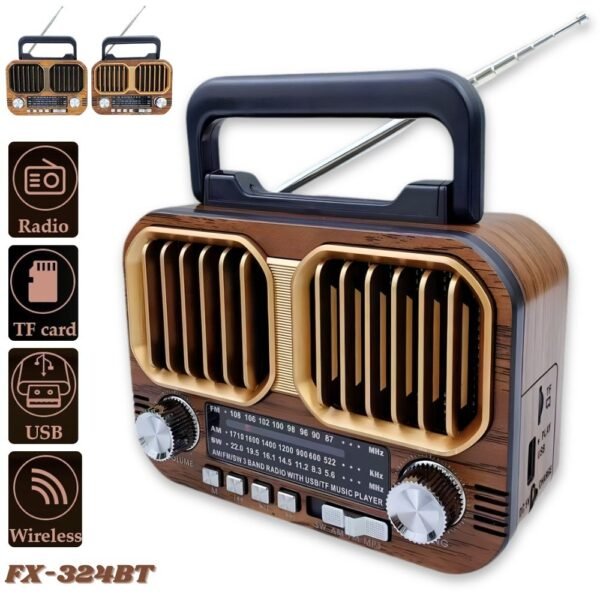 Radio Parlante Retro Vintage Recargable Am Fm Sw Mp3 Bluetooth Fx-324bt