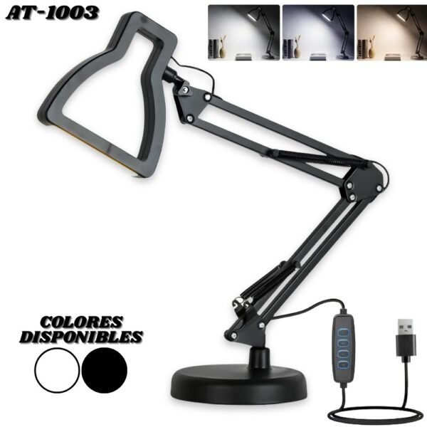 Lampara LED De Escritorio Metalica Brazo Articulado Ajustable AT-1003