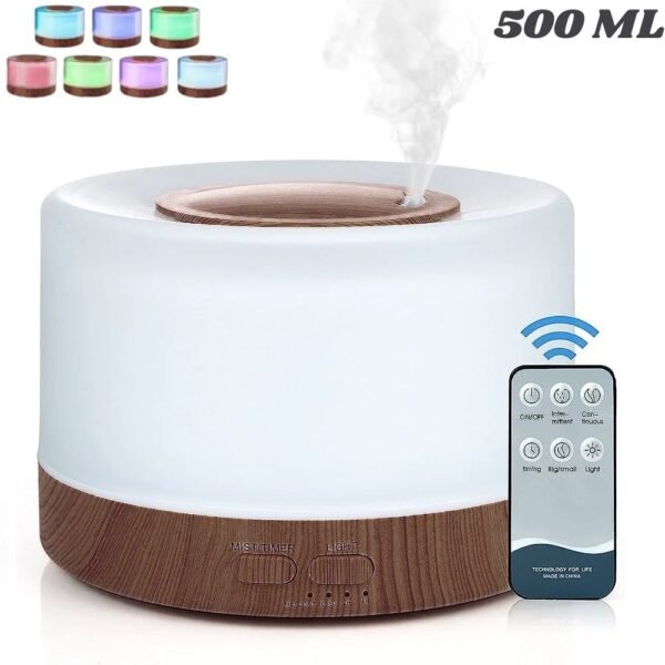 Humidificador Difusor De Aromas 500 Ml Base Madera Oscura