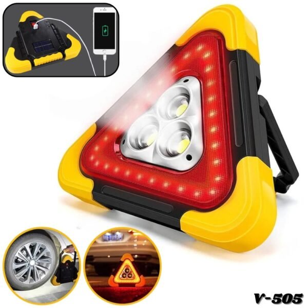 Lampara Triangulo De Señalizacion Luz De Emergencia Para Carretera Recargable Panel Solar