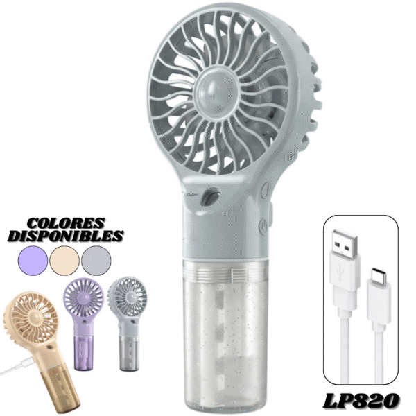 Ventilador Recargable Usb Portatil 4 Velocidades Funcion De Pulverizacion