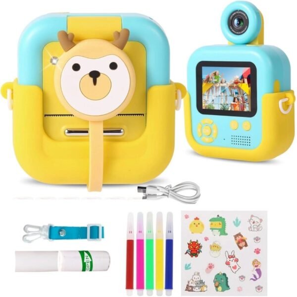 Camara De Fotografia Infantil Con Impresora Digital Para Niños Amarilla