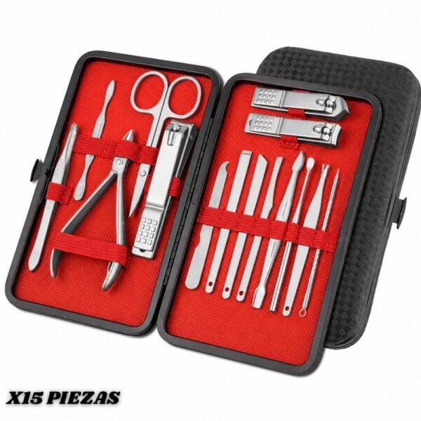 Kit De Limpieza De Uñas Manicure Pedicure X15 Piezas Plateado