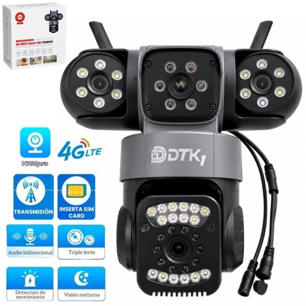 Camara De Seguridad Ip V380 Para Exteriores 3 Lentes Sim Card 4g Con Vision Infrarrojo