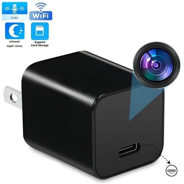 Cabezote Cargador Tipo C Camara Espia Wifi Con Vision Nocturna Portatil