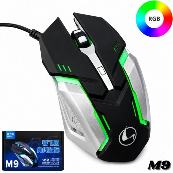 Mouse Alambrico Gamer Usb M9 Con Iluminacion Rgb Cable Usb