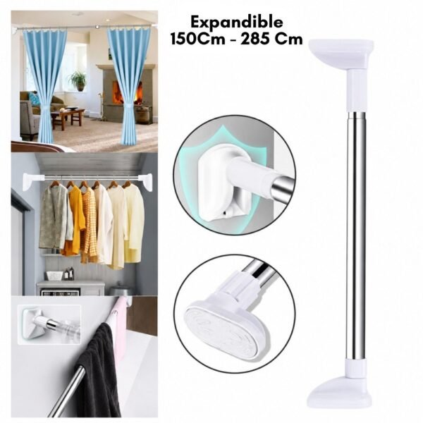 Tubo Barra Soporte Expandible Ajustable Multiusos Para Colgar Ropa 150 Cm X 285 Cm
