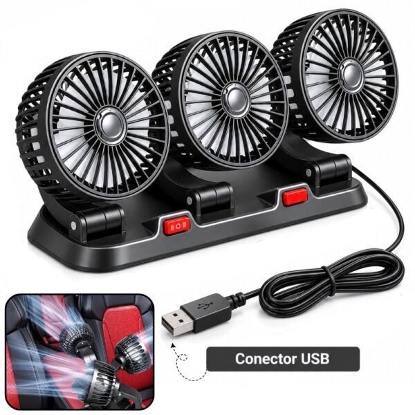 Ventilador Portatil Para Carro 3 Cabezales Conexion Usb