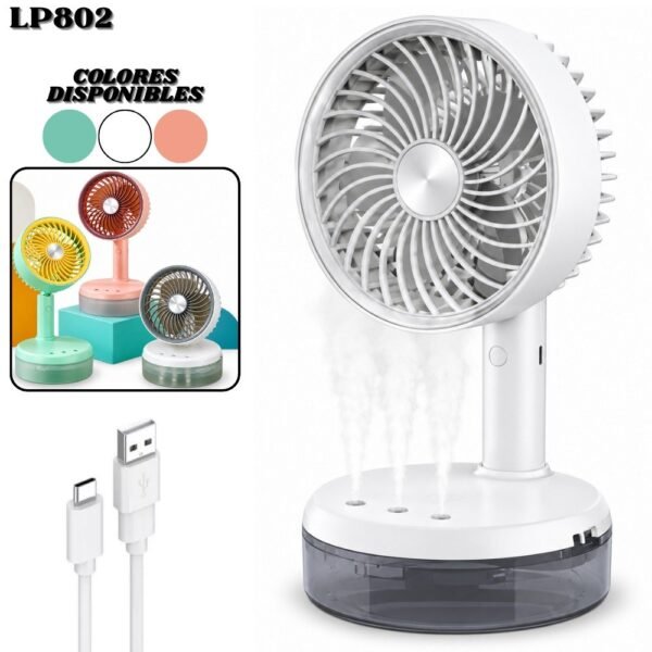 Ventilador Recargable Usb Portatil 5 Velocidades Funcion De Pulverizacion Lp802