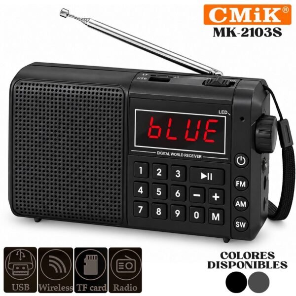 Radio Parlante Retro Vintage Recargable Am Fm Sw Mp3 Bluetooth Con Panel Solar Mk-2103S