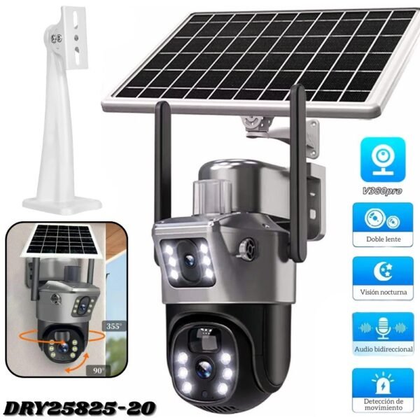 Camara De Seguridad Ip V380 Para Exteriores Doble Lente Con Panel Solar Wifi Vision Infrarrojo