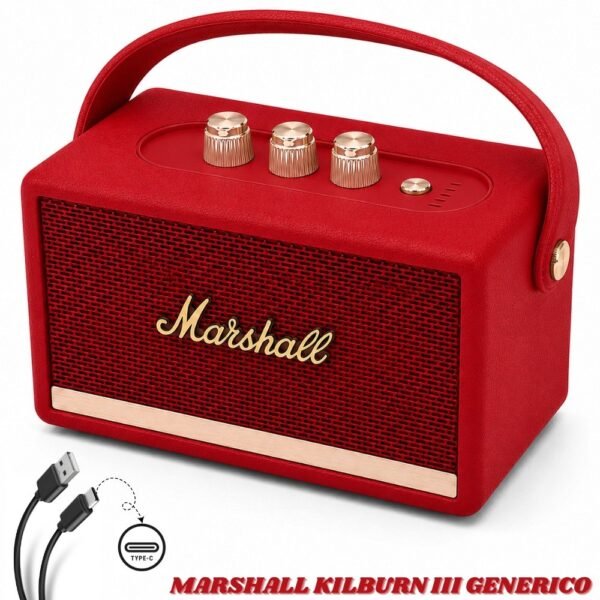 Parlante Bocina Marshall Generico Bluetooth Recargable Rojo