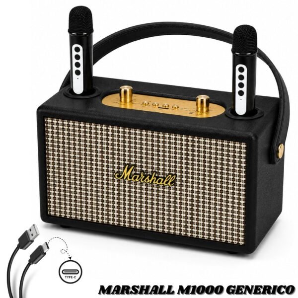 Parlante Bocina Marshall M1000 Generico Bluetooth Recargable Con Microfonos Karaoke Inalambricos Negro