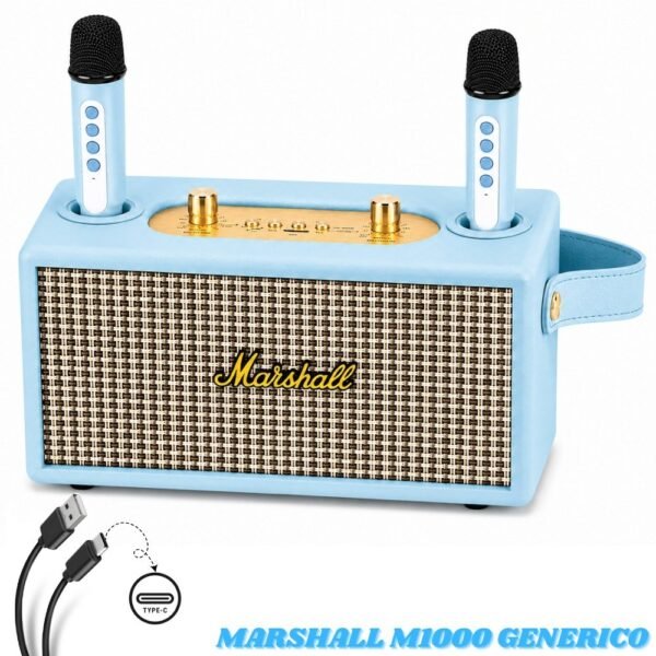 Parlante Bocina Marshall M1000 Generico Bluetooth Recargable Con Microfonos Karaoke Inalambricos Azul