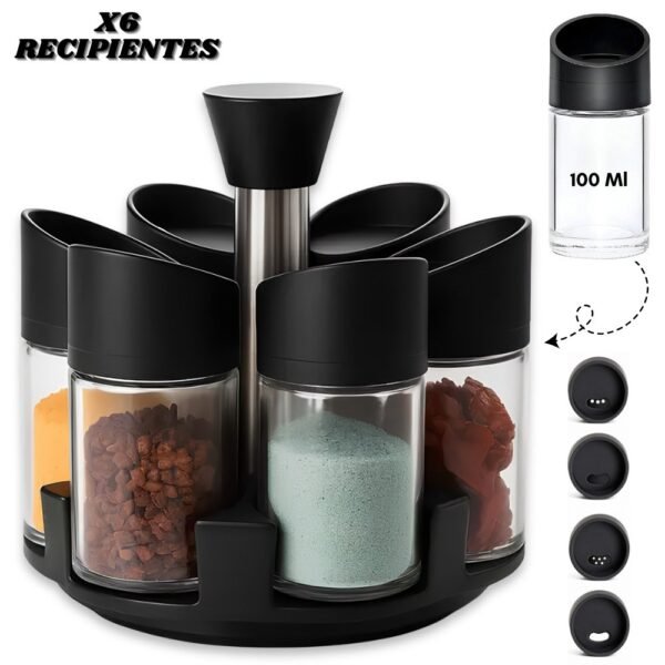 Set de 6 Recipientes De Vidrio para Alimentos con Organizador Giratorio 360°