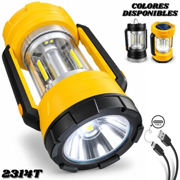 Lampara Linterna Multifuncional Recargable Con Panel Solar Para Camping 2314T