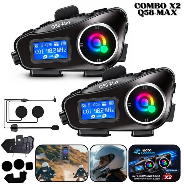 Combo X2 Intercomunicadores Para Casco Moto Bluetooth Q58-MAX Recargables