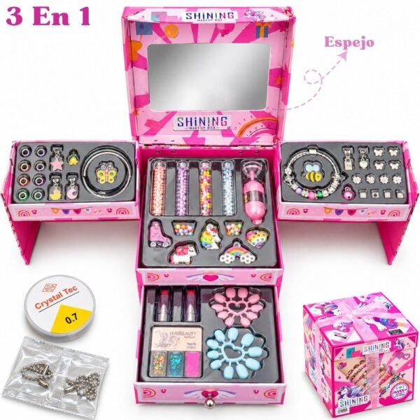 Juguete 3 En 1 Set Para Armar Manillas Pulseras Bisuteria y Accesorios De Maquillaje