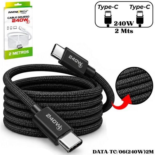 Cable Tipo C A Tipo C 2 Metros 240W Alta Calidad Innovatech Data-Tc/06(240W)