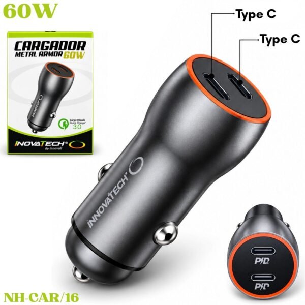 Cargador Cigarrera Para Carro 60w Carga Rapida Doble Puerto Tipo C