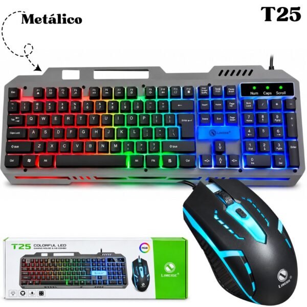 Combo Teclado Y Mouse Gamer Alambrico T25 Rgb Usb Gaming Keyboard
