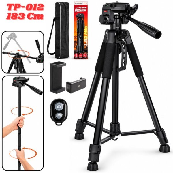 Tripode Soporte Negro Tp-012 Resistente Y Adaptable Para Camara Y Celular 1.83mts