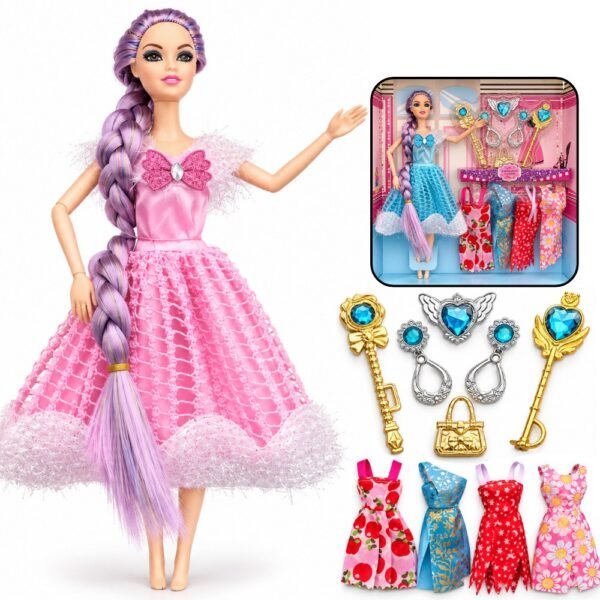 Juguete Muñeca Barbie Con Accesorios Y Vestidos