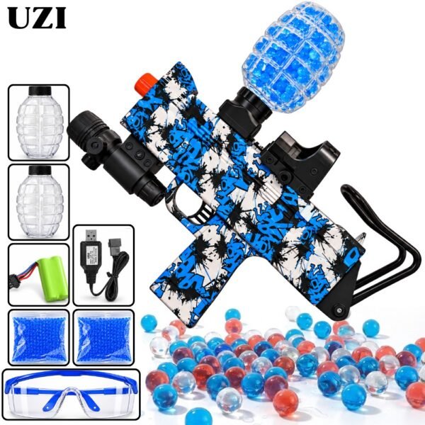 Juguete Pistola Electrica Hidrogel Con Bola De Gel Mini Uzi Azul