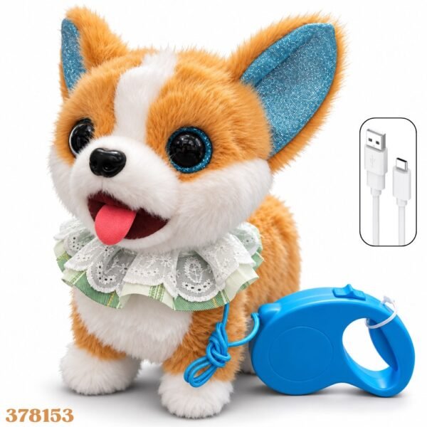 Perro Peluche Interactivo Que Camina Con Correa Recargable Cafe/Naranja Apagado