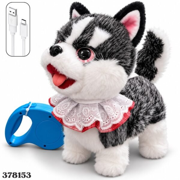 Perro Peluche Interactivo Que Camina Con Correa Recargable Negro