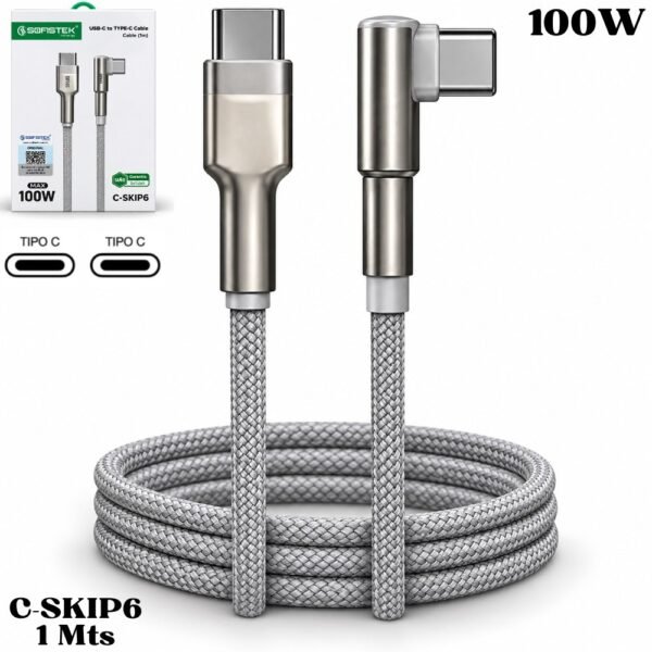 Cable De Datos Tipo C A Tipo C 100W Acordonado Alta Calidad C-SKIP6 1 Metro